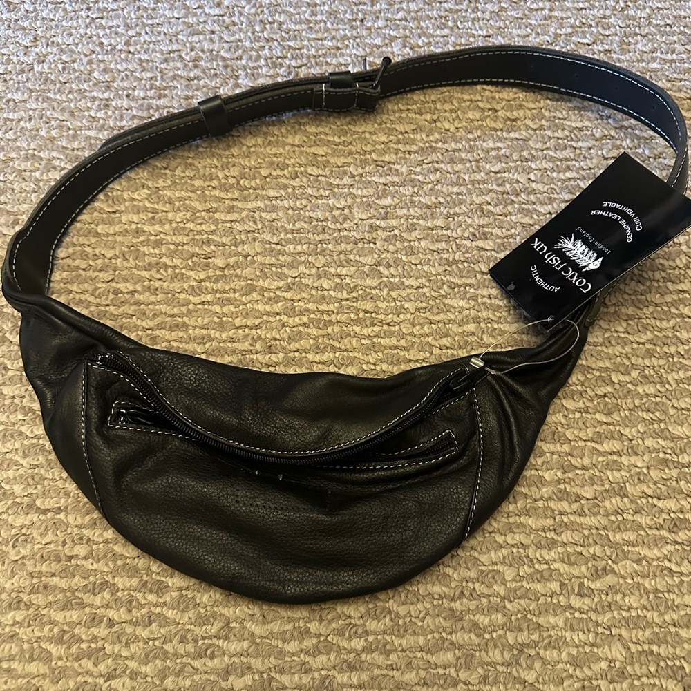 Black Leather Waist Bag / Belt Bag